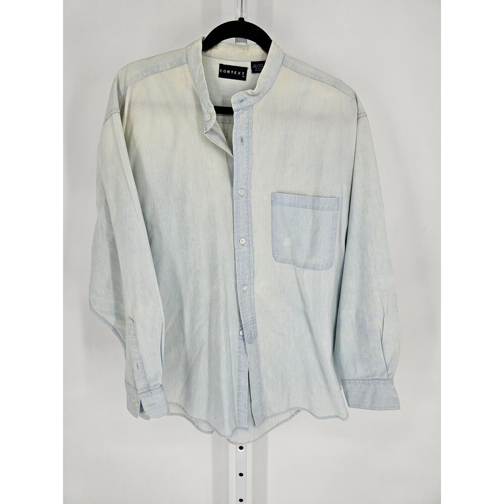 Context Men's Long Sleeve Button Down Cotton Chambray Light  Blue Shirt Size M